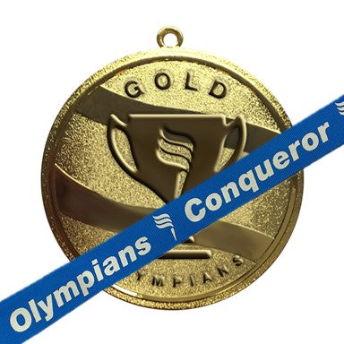 Gold Medal with Blue Conqueror(3/4 grade) Lanyard